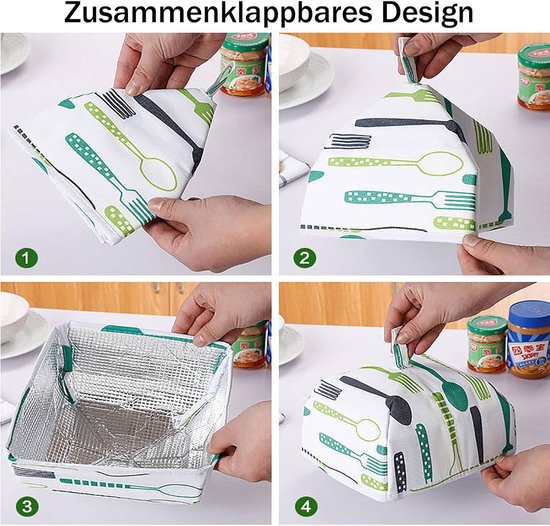 4 stuks afdekhoezen voor levensmiddelenstof, opvouwbare groentedeksel, rijstwarmer, aluminiumfolie, voedselafdekking, geïsoleerde groenteafdekking van verdikt aluminiumfolie, 22 x 22 x 11,5 cm — afbeelding 4