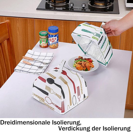 4 stuks afdekhoezen voor levensmiddelenstof, opvouwbare groentedeksel, rijstwarmer, aluminiumfolie, voedselafdekking, geïsoleerde groenteafdekking van verdikt aluminiumfolie, 22 x 22 x 11,5 cm — afbeelding 2
