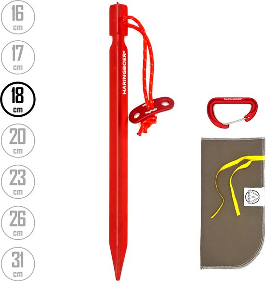 Haringboer® tentharingen – 12 x 18 cm aluminium – haringzak – carabiner