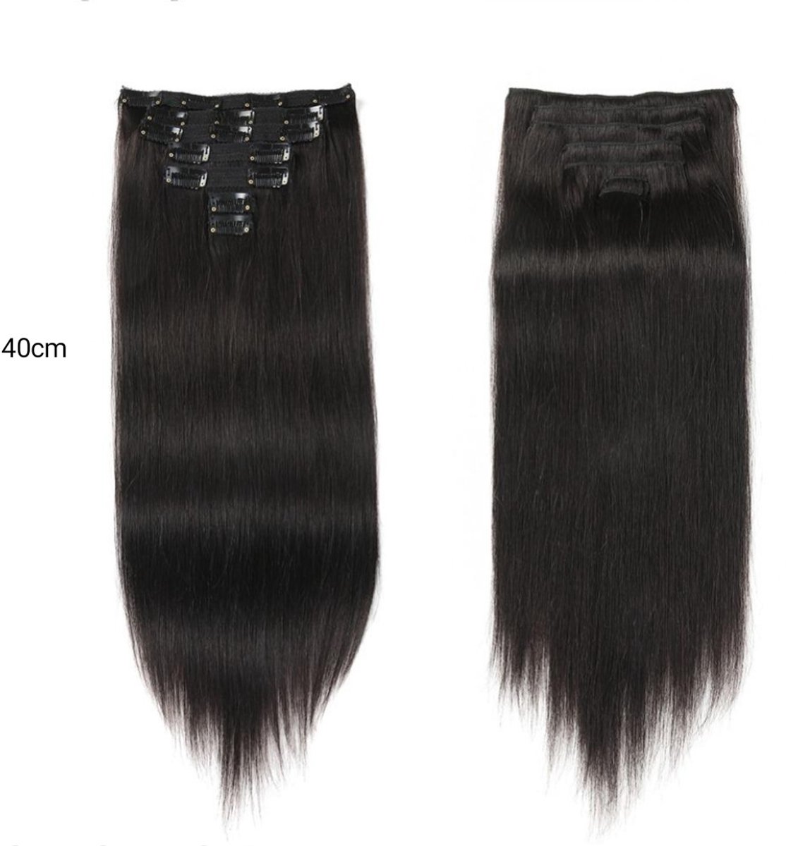 Clip-in hair extensions - 100% echt mensenhaar - 7 stuks - kleur 1B# naturel zwart - 40 cm - 100gr - herbruikbaar