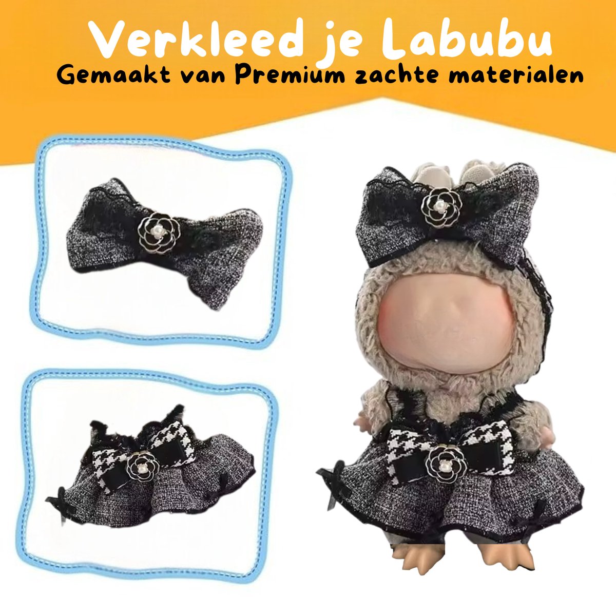 Zwarte Poppenkleding met Pendant - Met Strikje en Jurkje - Cute Geschikt voor Labubu