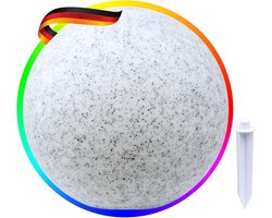 Solar Tuinlicht Bol in Steen-look | RGB & Warm Wit | 25 cm | Draadloos & Spatwaterdicht | Automatische Sensor voor Tuin, Terras & Balkon