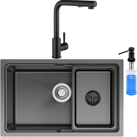 Afdruiprek voor keuken, zwart, 2 niveaus, met afdruiprek, houder voor bestek en snijplank op de gootsteen, compact voor borden