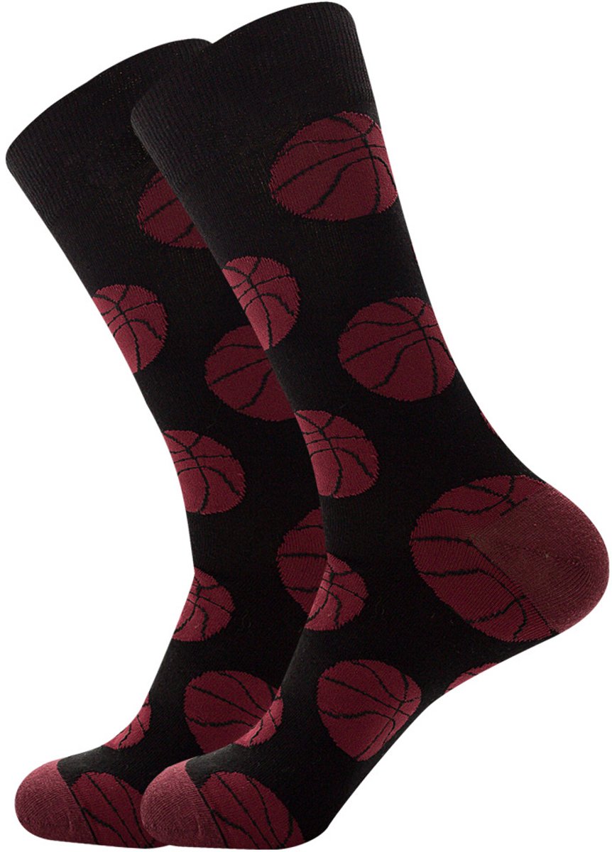 Sokken heren - zwart - grijs - leuke print basketbal - 40 - 46 - cadeau voor hem - geschenk man - Kerst cadeau - verjaardagscadeau - gift