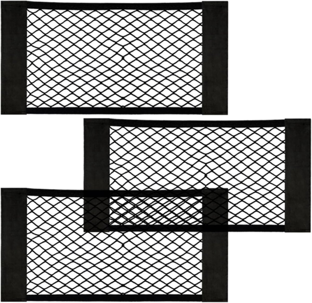 Famanu - Set van 3 auto bagagenetten 50x25 cm, elastische nylon kofferbaknetten – Zwart