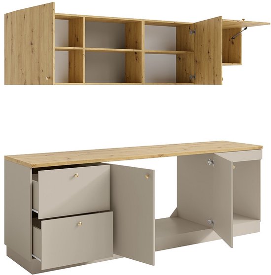 Foto: Vente unique complete keuken met werkblad 242 cm beige en licht natuurlijk yorina