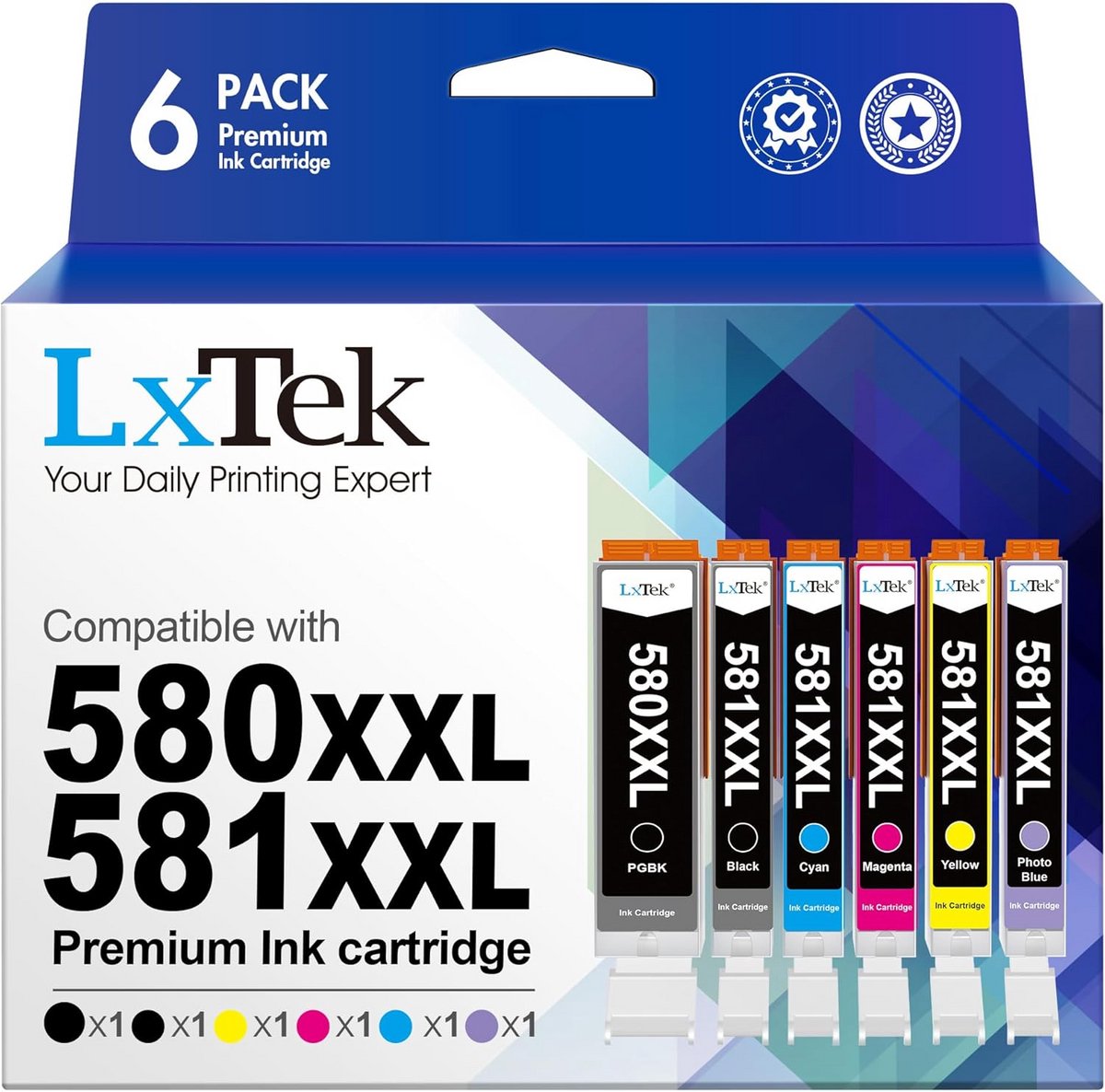 Ervangende Inktcartridges Compatibel voor 581 XXL 580 581 - 6er-Pack (ZWART, CYAAN, MAGENTA, GEEL, FOTOBLAUW)