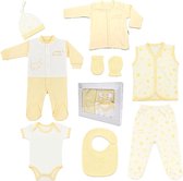 Blue Eyes Coffret cadeau bébé pour nouveau-nés, 100 % coton naturel, premier équipement, unisexe, vêtements pour bébés de 0-4 mois, 8 pièces, étoile jaune.