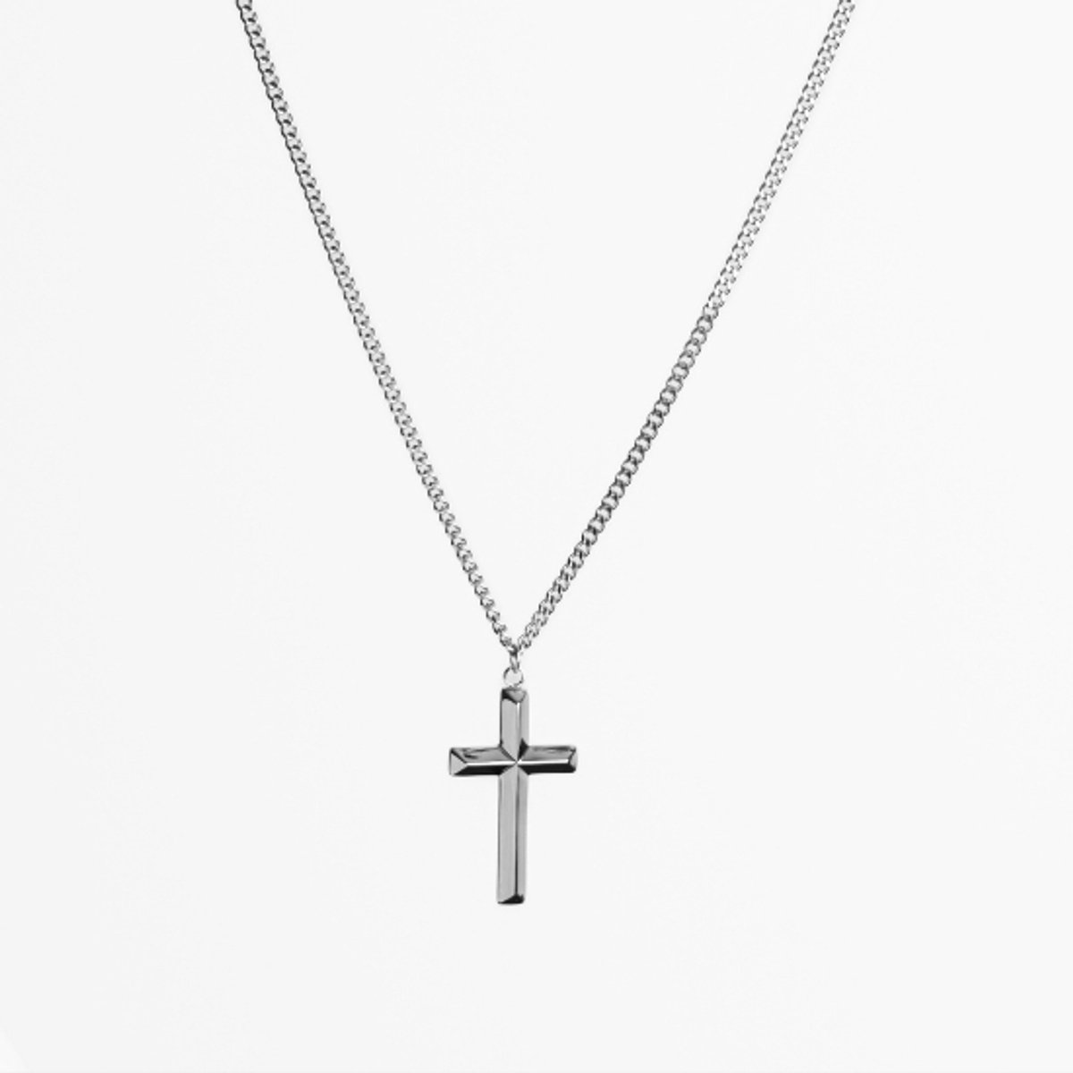 Unreal Elements Ketting Kruis Mannen - Zilverkleurig - Cuban Link 2mm - RVS - Cross Necklace - 55 cm - Cadeau voor Mannen
