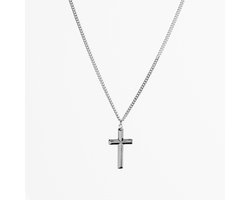 Unreal Elements Ketting Kruis Mannen - Zilverkleurig - Cuban Link 2mm - RVS - Cross Necklace - 55 cm - Cadeau voor Mannen
