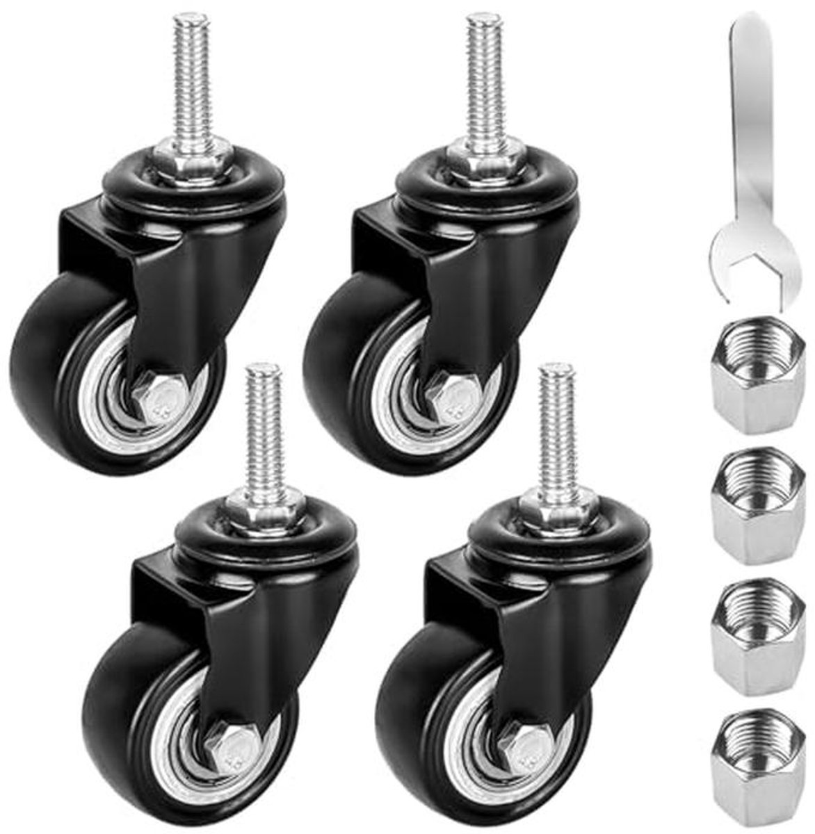 Zware Meubelwielen - 40mm M8 x 25mm Schroef Casters voor Meubels, Zonder Remmen, 35kg, 360 Graden Rotatie Rubber Wielen