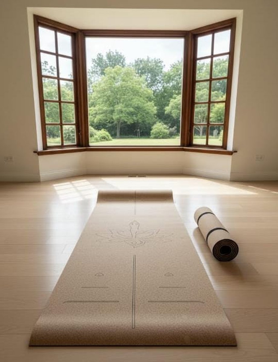 yogamat -Kurk Yogamat LOTUSBLOEM -Antislip –Milieuvriendelijk met TPE-Onderlaag –183×61,5×0,5 cm –Voor Yoga, Pilates, Spirituele Momenten, Ontspanning en Fitness–Inclusief Gratis Draagriem–Lichtgewicht, Duurzaam en met Gerecyclede Verpakking/lotusblo