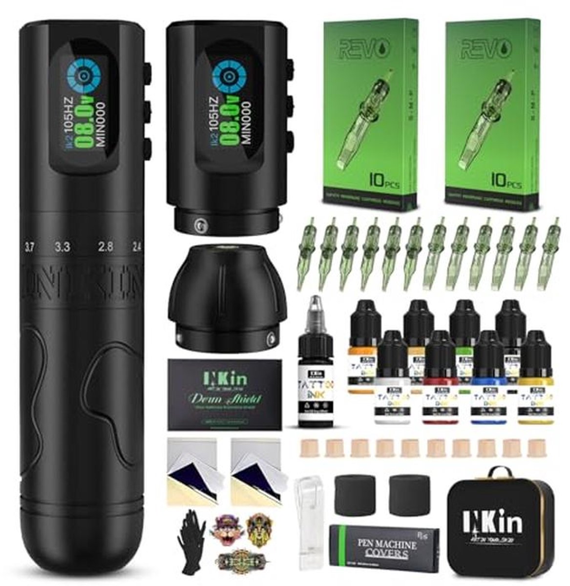 Tattoo Machine Set met Draadloze Naalden en Tattoo Inkt - Professionele Tatoeagenset voor Tatoeëerders