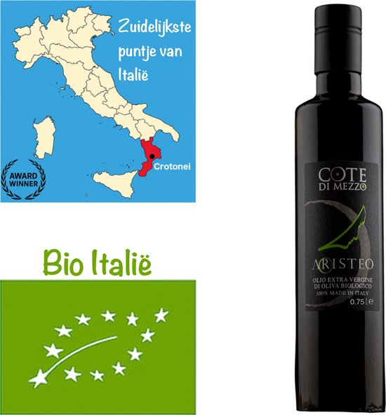 Aristeo Biologische Extra Vierge Olijfolie – 750 ml – Nieuwe Oogst – 100% Zuid Italiaans – Eerste Koude Persing – Lage Zuurgraad – Voor Warm & Koud Gebruik – Rijk aan Antioxidanten – Glazen Fles met Schenktuit – Calabrië – Goede Keuze!