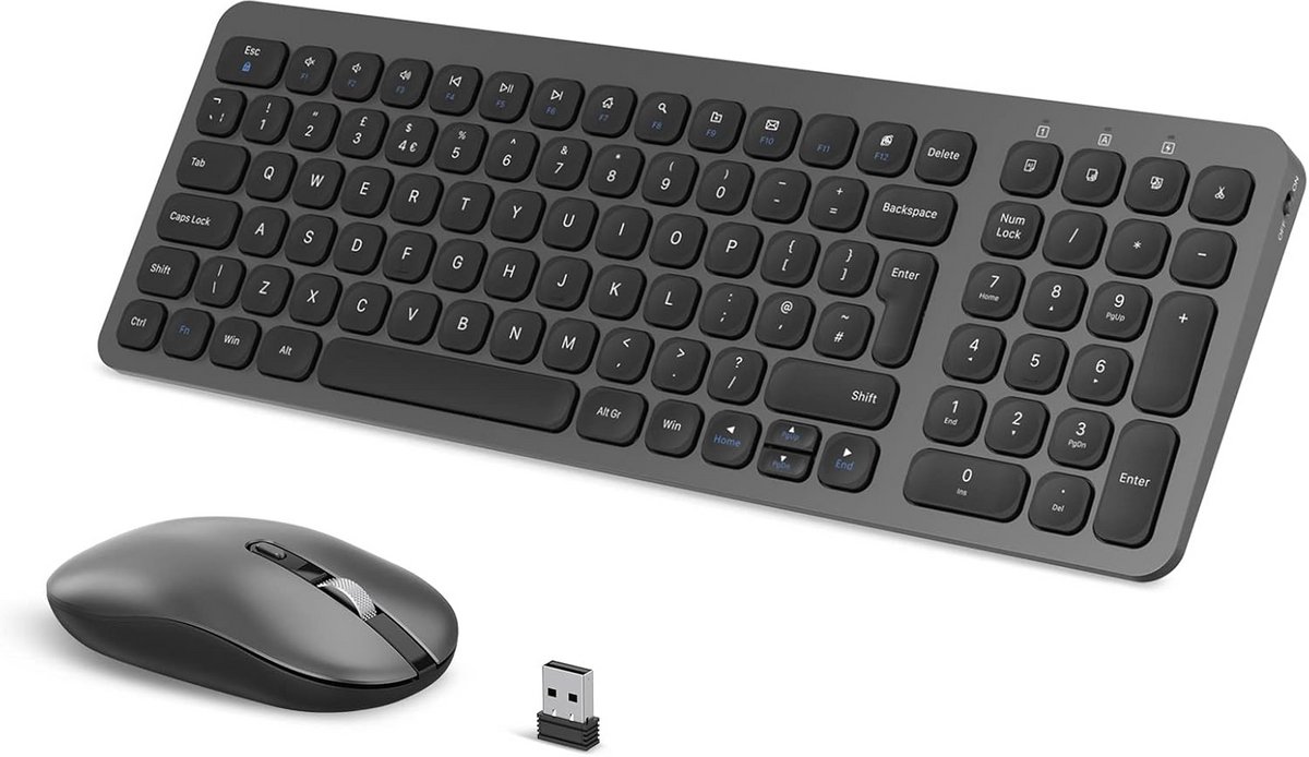 Draadloze Toetsenbord en Muis Combo - Ergonomisch, Stil en Draagbaar met Numeriek Toetsenbord voor PC, Laptop en Tablet