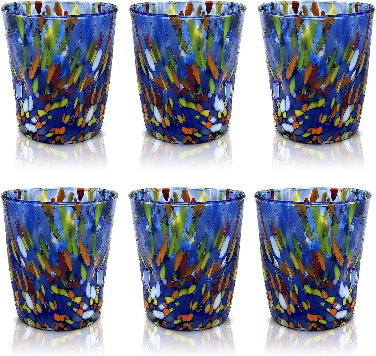 6 Mondgeblazen Tumbler Glazen - Handgemaakt Murano Design - 350 ml