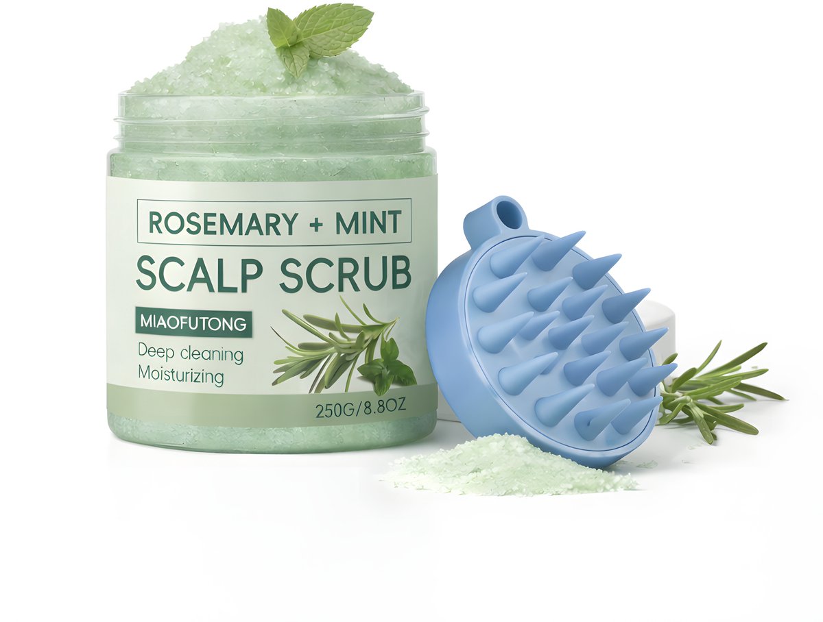 Kahil rozemarijn en mint hoofdhuid scrub met massageborstel 250 g