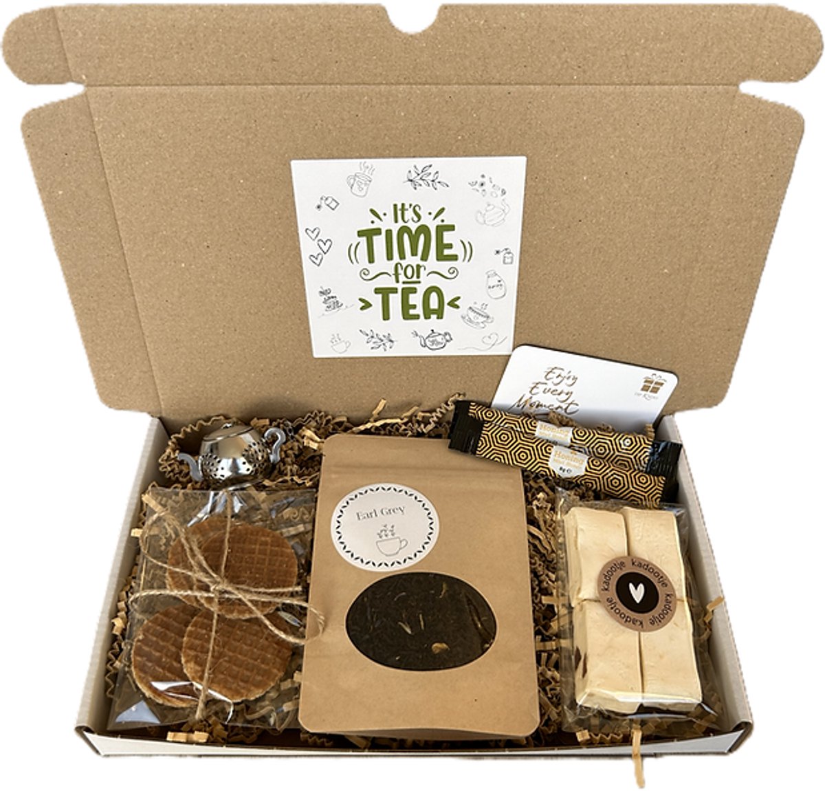 Thee brievenbus cadeau Earl Grey - thee - honing - noga - stroopwafels