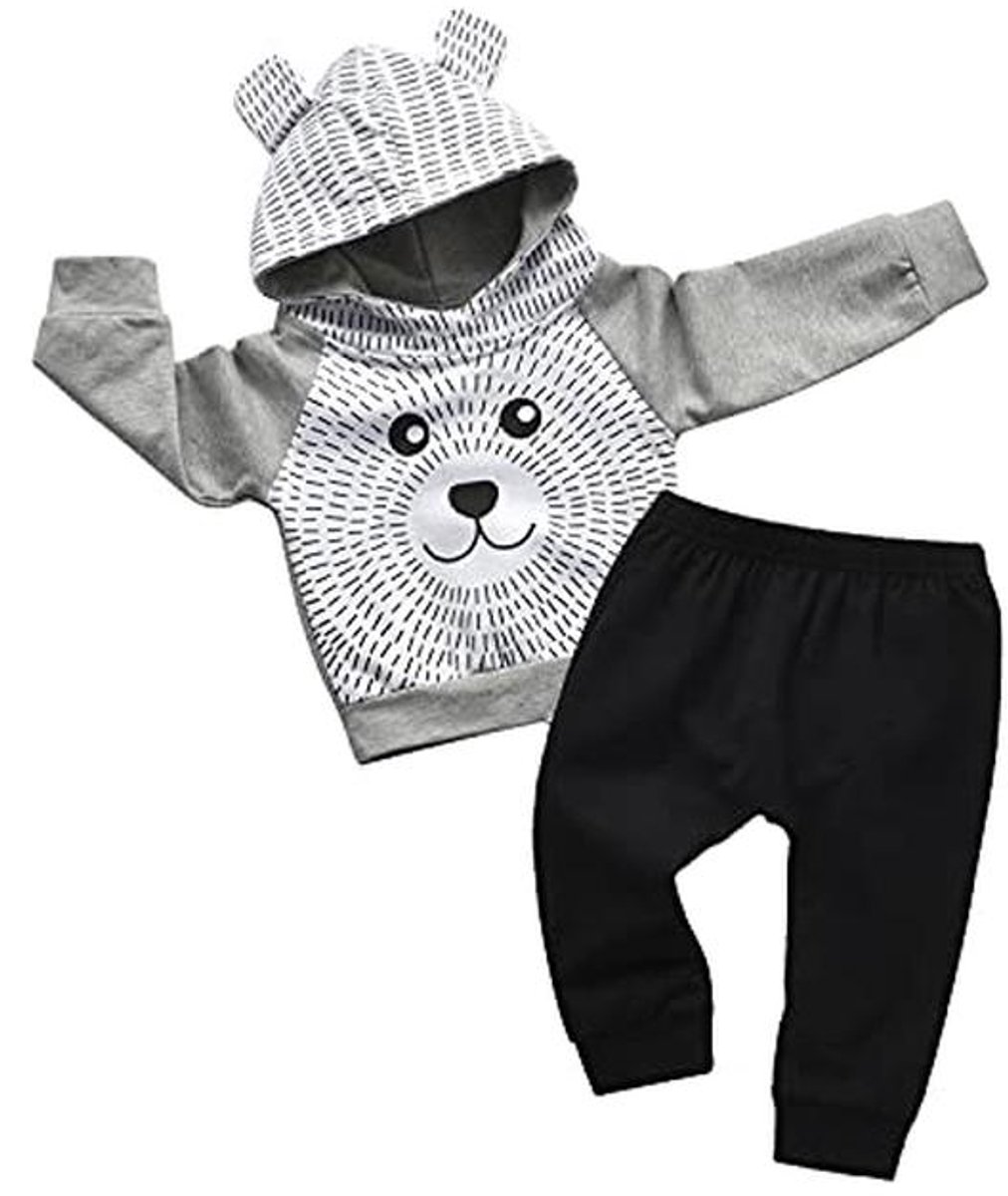 Peuter Jongens Cartoon Beer Hoodie en Broek Outfit Set