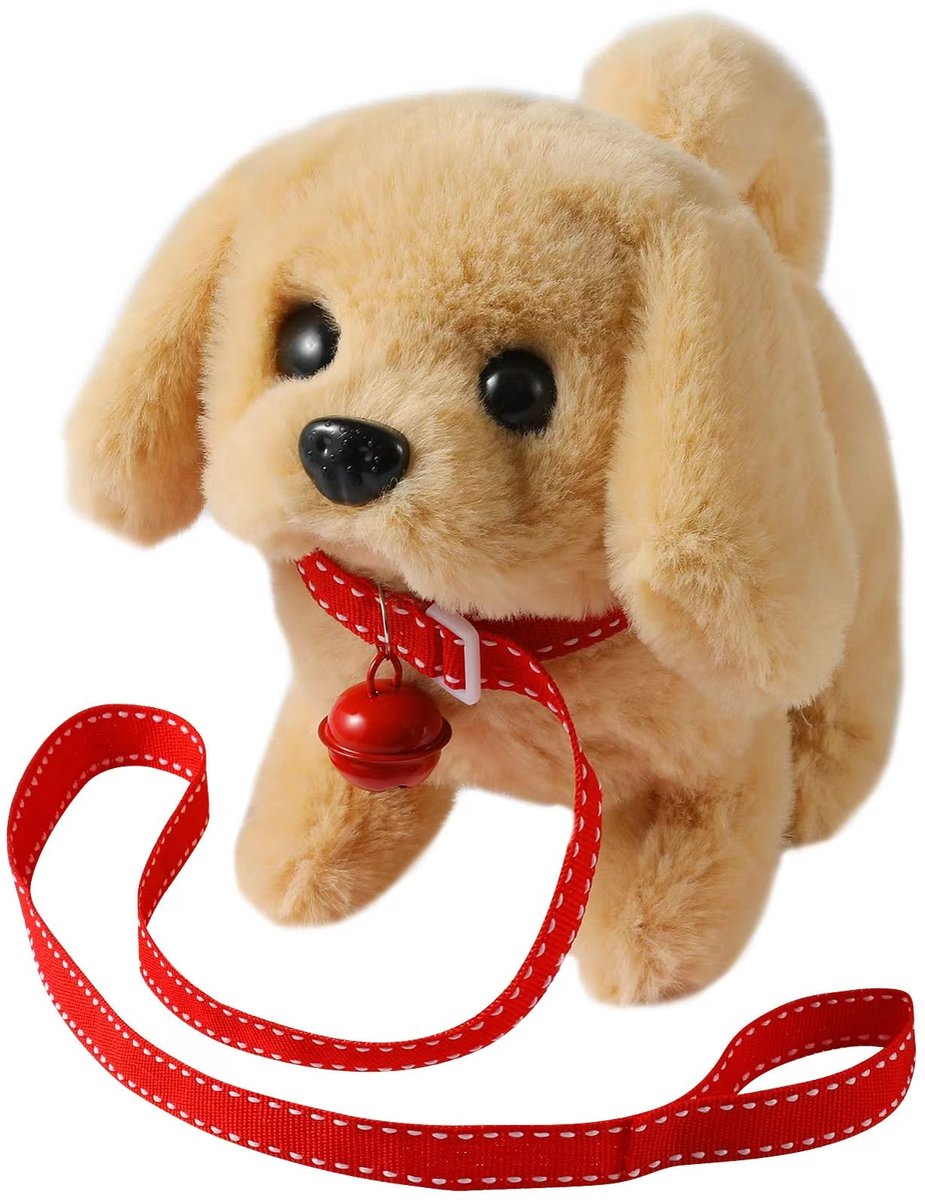 Kraftverdia Knuffel Pluche - Knuffel Hond - Interactieve Knuffel - Gouden Retriever-hond en communiceer met Waggles - Bruin