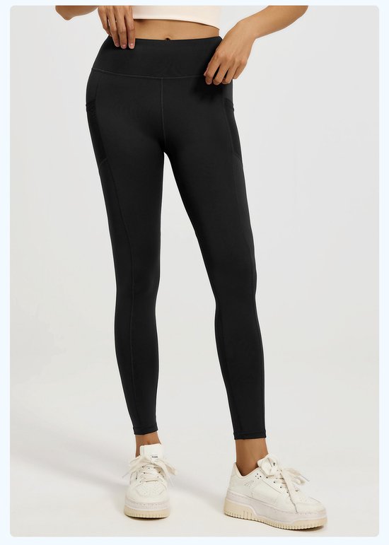 Nauwsluitende sportbroek - Hoogtaille Yoga broek met Zijzakken - Zachte en Rekbare Gemengde Stof, Ademend en Comfortabel - Skinny Fit met Elastische Taille - Geschikt voor Yoga, Fitness, Wandelen en Dagelijks Gebruik(Zwart, maat L) van Merkloos — afbeelding 3