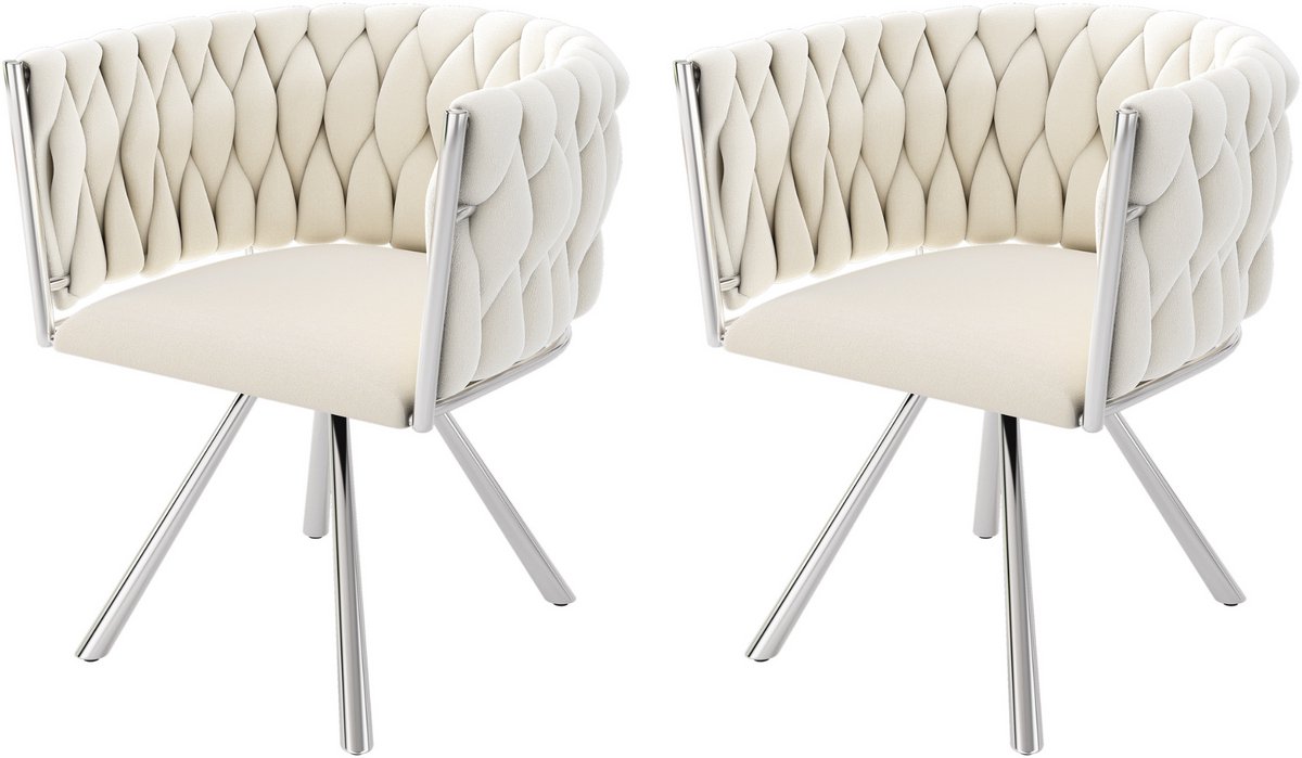 MODFU Eetkamerstoelen set van 2 - 360° draaibaar en ergonomisch - Modern design - Eethoek - Fluweel en metaal - Beige en zilver - 59×54×72 cm Beige + Zilver