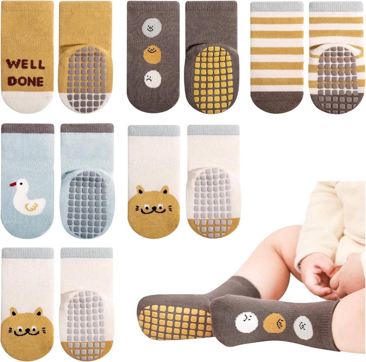 Jongens Antislip Katoenen Babysokjes 6-Pack