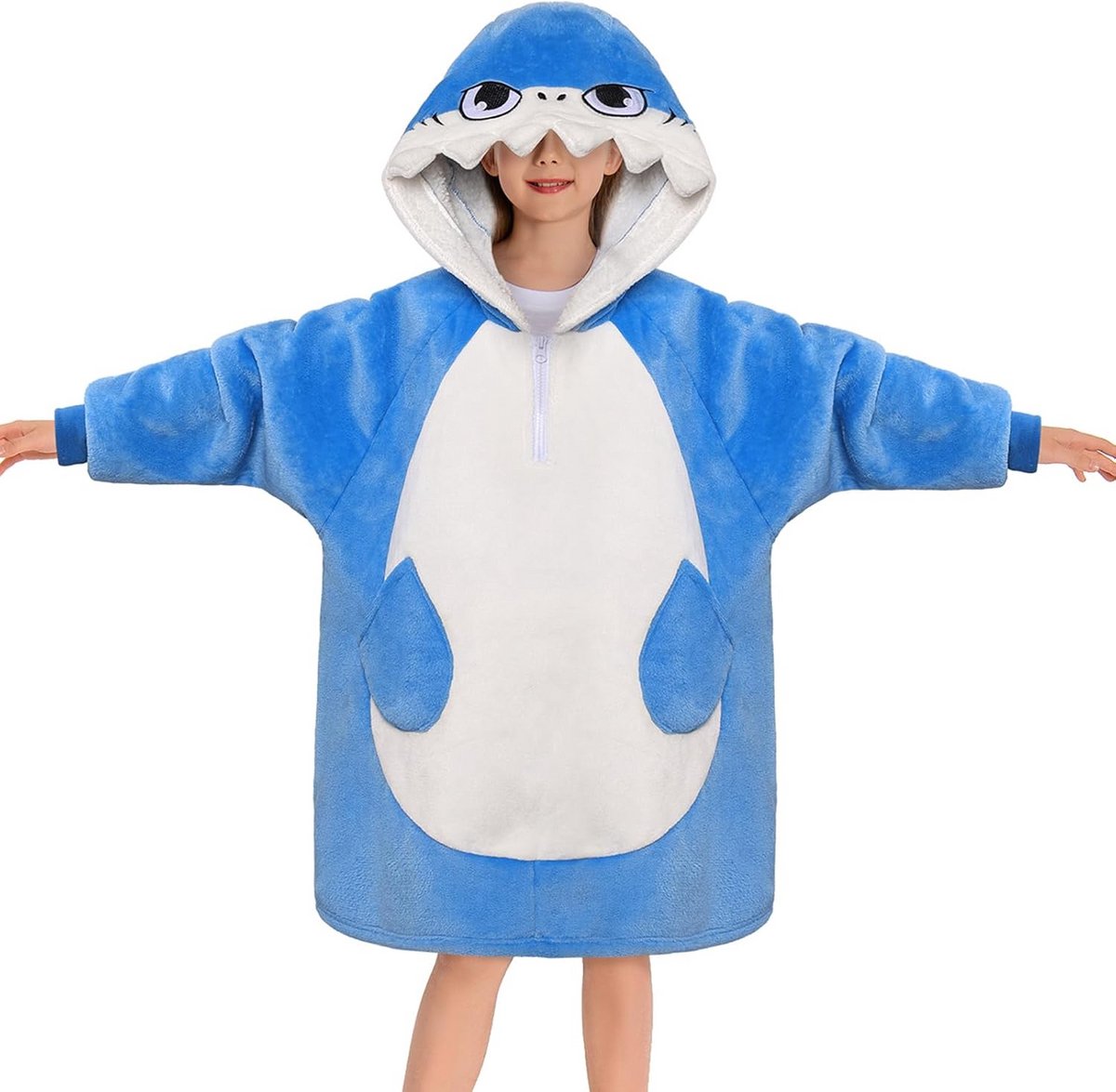 Overmaat Hoodie Deken voor Kinderen - Zachte Sherpa Fleece Draagbare Deken met Mouwen, Zakken en Capuchon