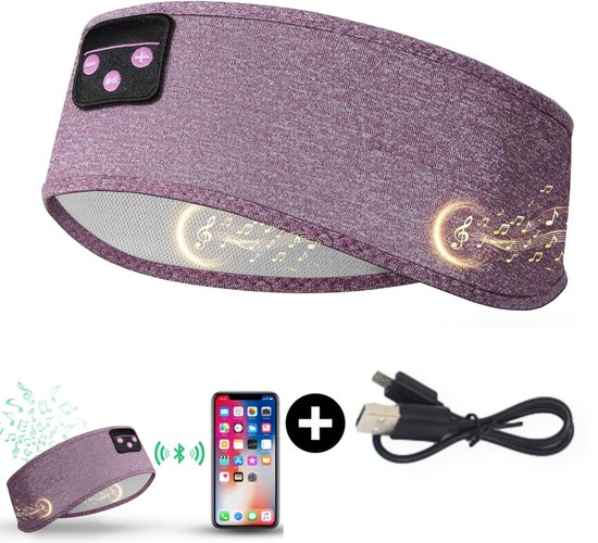 Masque de sommeil Bluetooth Mrs. Jones - Bandeau avec Bluetooth 5.0 - Entraîneur de sommeil - Chauffe-oreilles - Violet