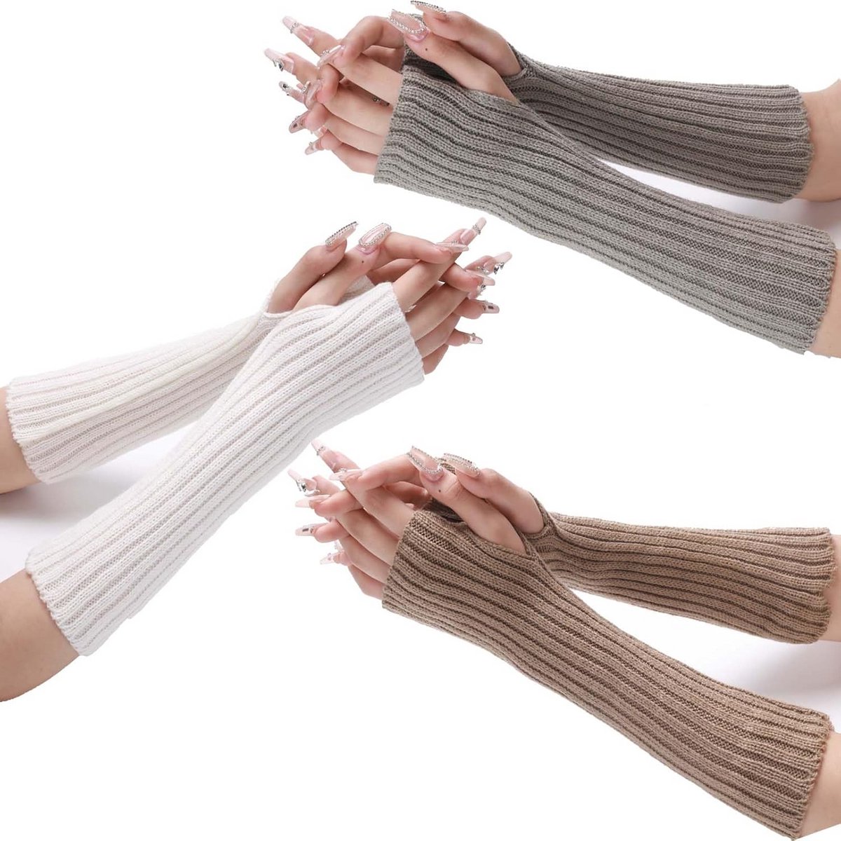 Lange vingerloze handschoenen voor vrouwen - Warme gebreide armwarmers voor herfst en winter