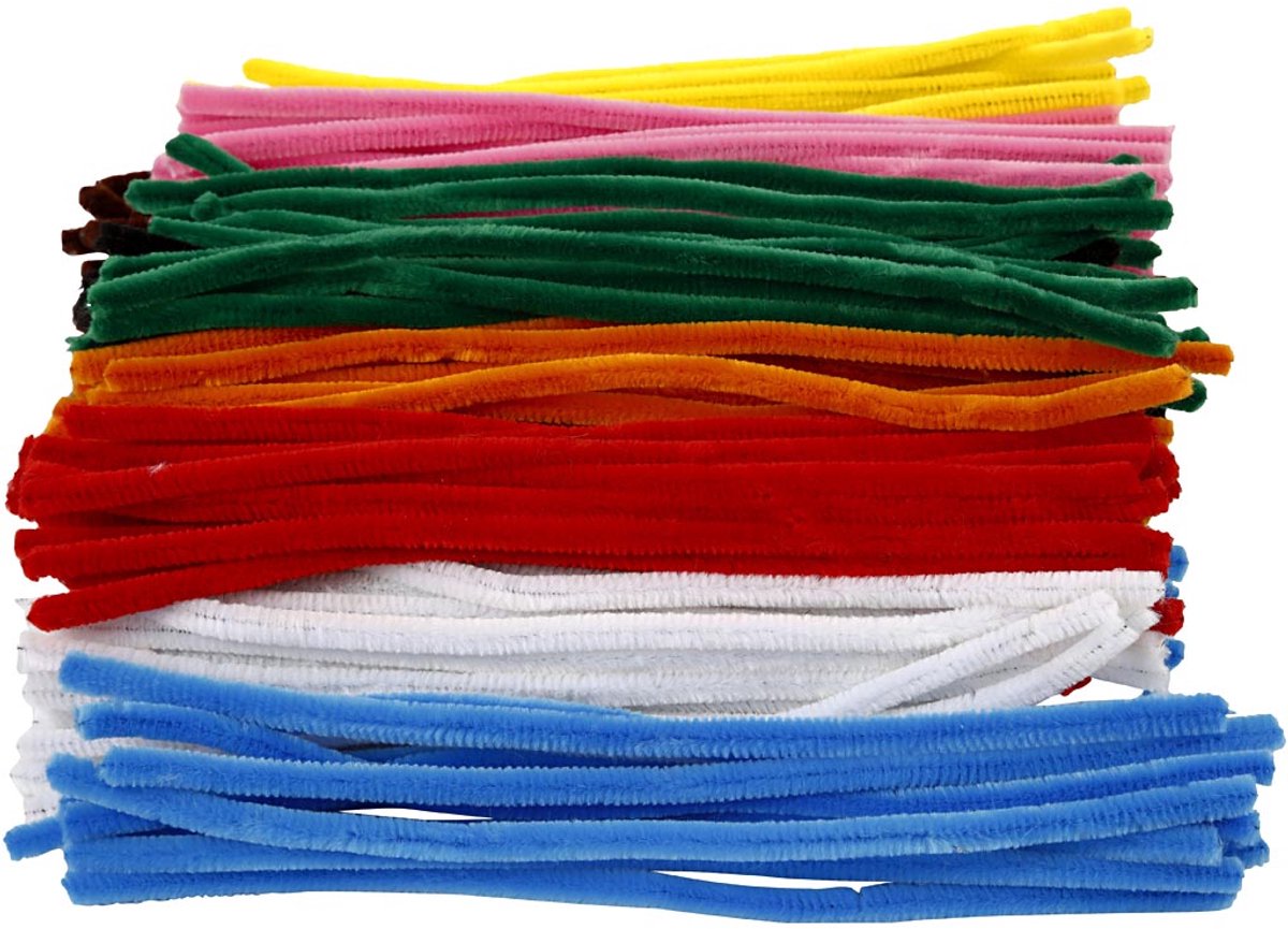 Chenille, L: 30 cm, dikte 9 mm, diverse kleuren, 200 div/ 1 doos