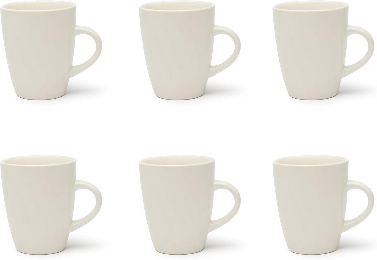 Set van 6 witte keramische koffiemokken - 400 ml