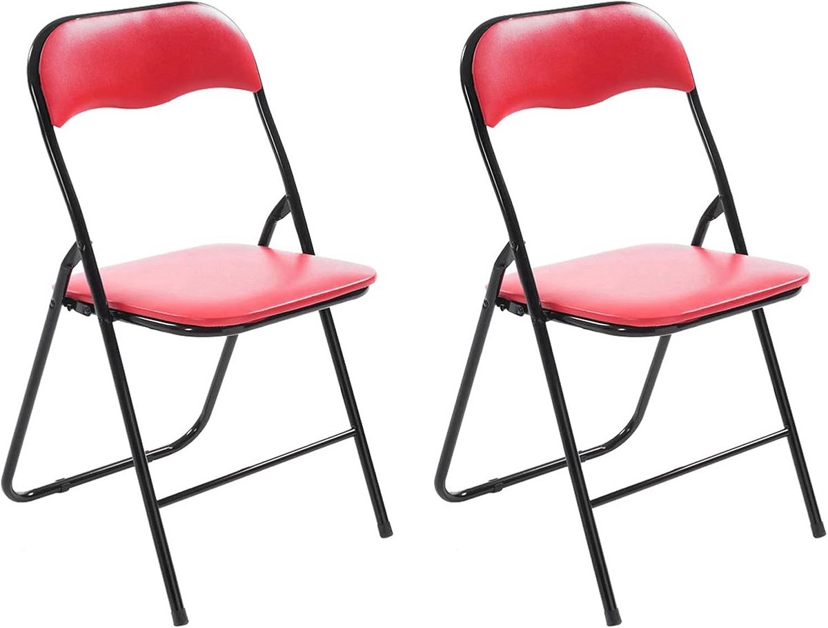 Set van 2 opklapbare gestoffeerde keukenstoelen met metalen frame in rood/zwart