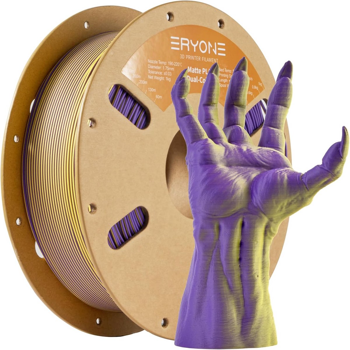Matte Two-Tone PLA Filament 1.75mm voor 3D Printers - Geel en Paars - 1kg spoel