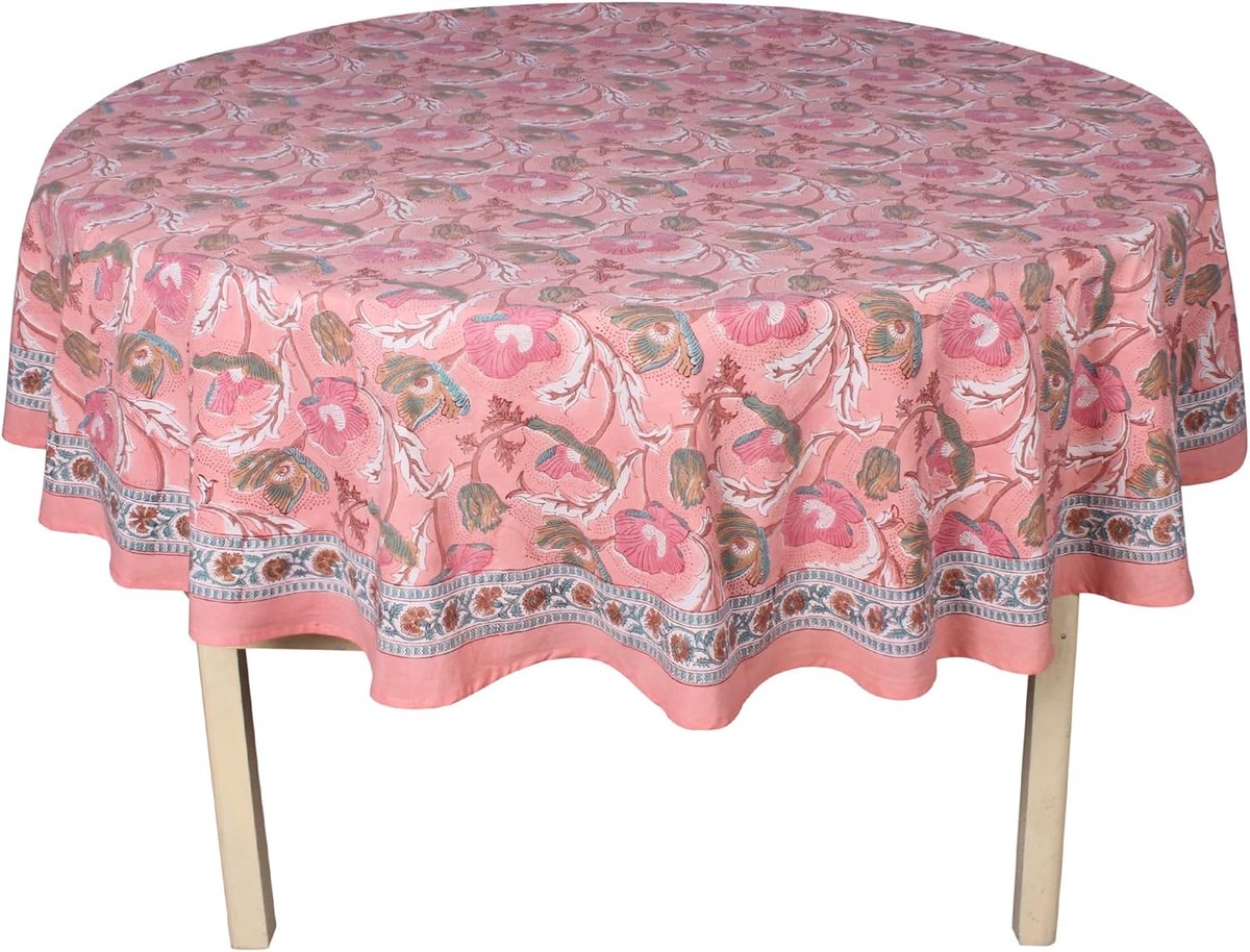 Famanu – Rond katoenen tafelkleed bloemenprint multifunctioneel 180 cm