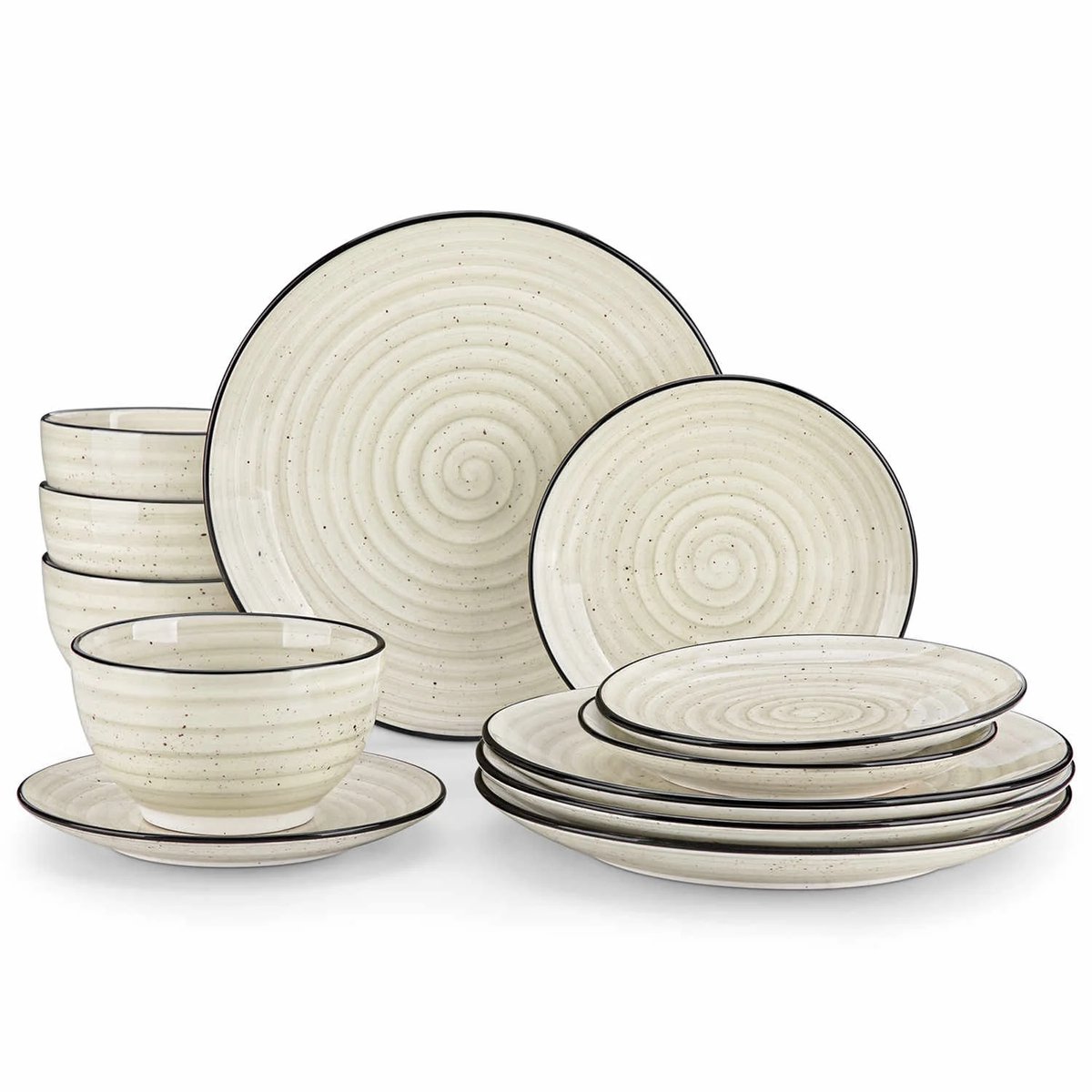 Luxe Serviesset – 12 delig – 4 persoons – Steengoed - Bordenset – Dinner platen – Dessertborden - Kommen - Beige