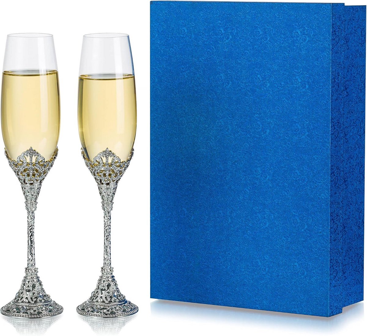Set van 2 Elegante Champagneglazen met Kristallen en Metalen Basis