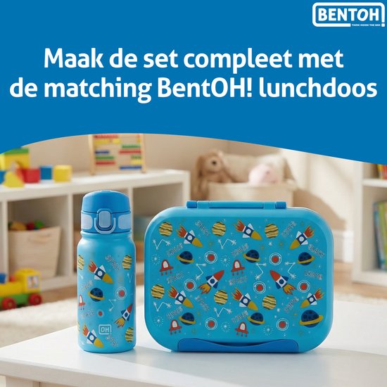 BentOH! RVS Waterfles 350ml voor Kinderen - Ruimte - Anti-overloop & Lekvrij – Met Eén Hand te Openen – BPA-vrij & Vaatwasserbestendig
