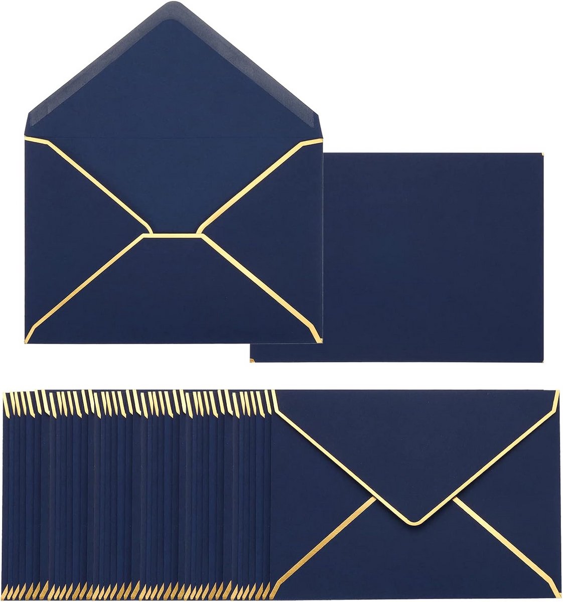 100 Stuks A7 Enveloppen 5 x 7 voor Kaarten met Gouden Rand – Perfect voor Bruiloften, Cadeaubonnen en Uitnodigingen