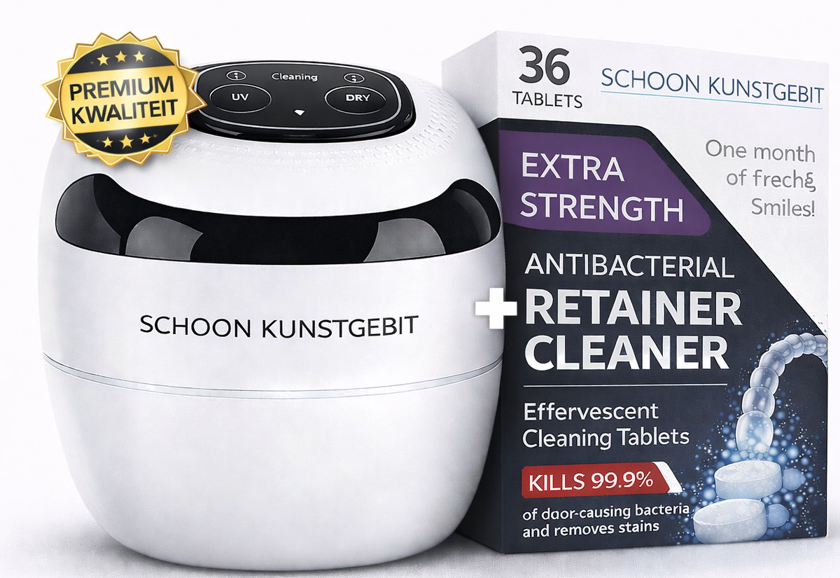 Ultrasoon Reiniger Kunstgebit & Prothese – Voor Retainer & Invisalign – Incl. Extra Sterke Reinigingstabletten (36 stuks)