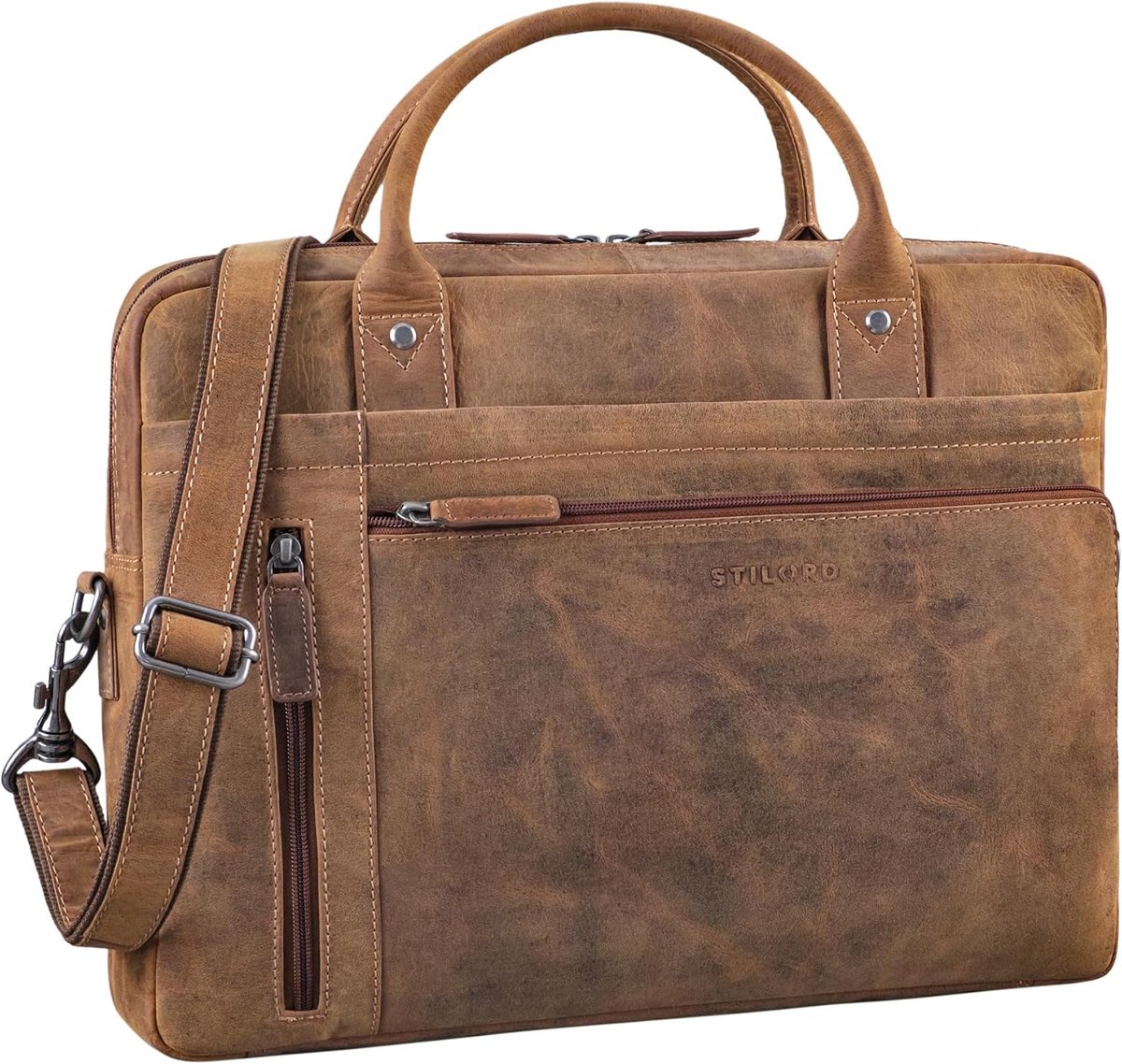 Leren Laptoptas voor Mannen en Vrouwen - Vintage Schoudertas 15.6 inch