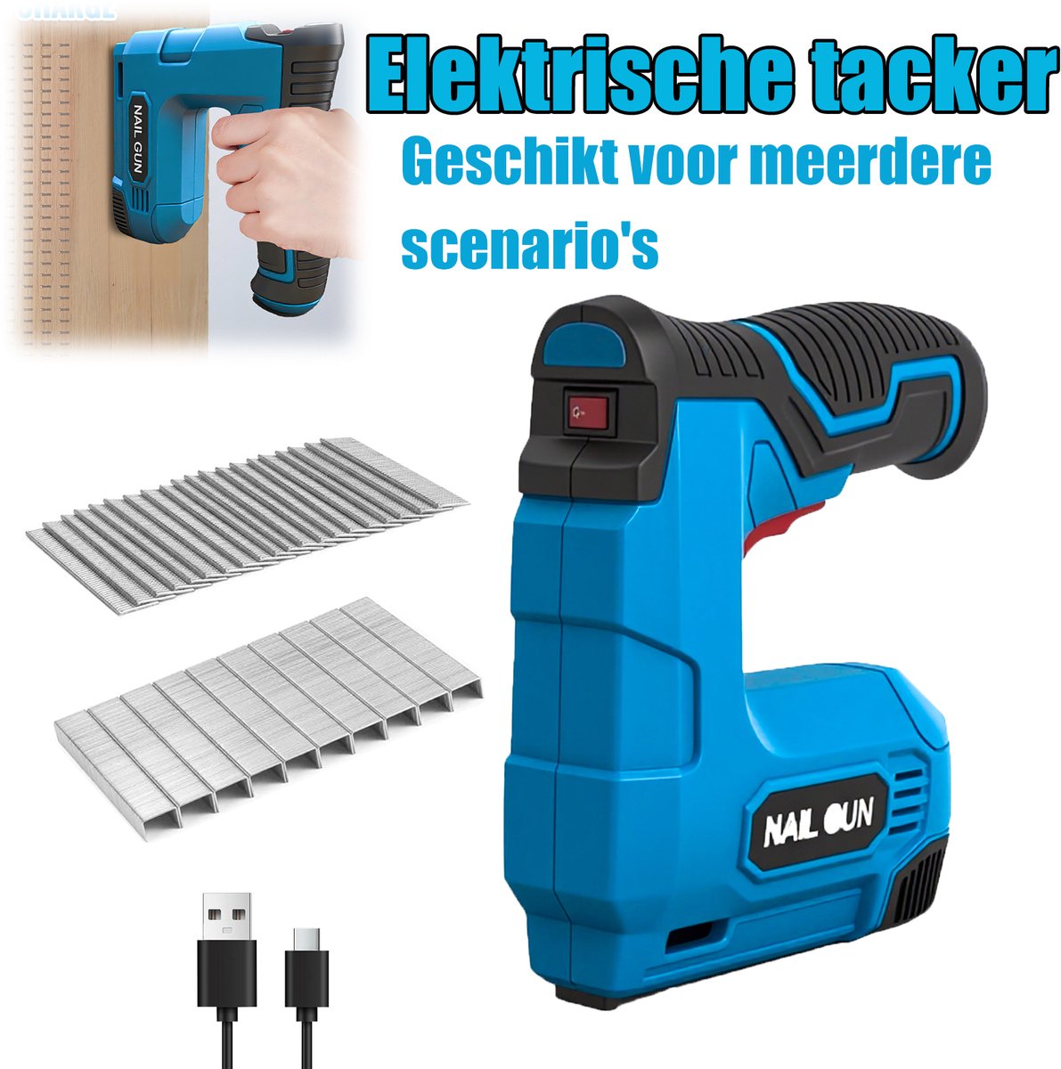 Draadloze spijker- en nietmachine 2-in-1 set, met 1000 stuks spijkers, voor houtbewerking, stoffering en DIY-projecten