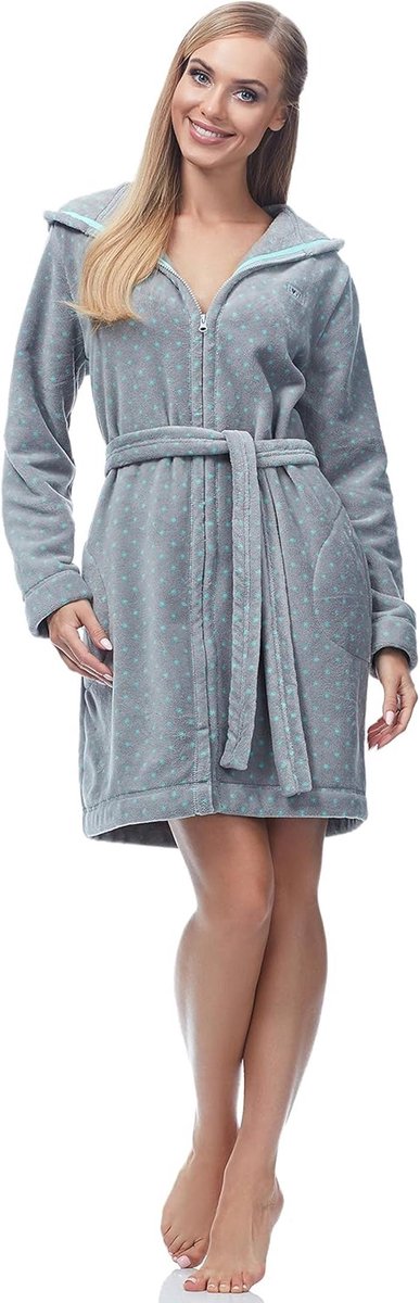 Zachte Dames Badjas met Capuchon en Ritssluiting – Comfortabele Lange Mouwen Huisjas voor Koele Avonden