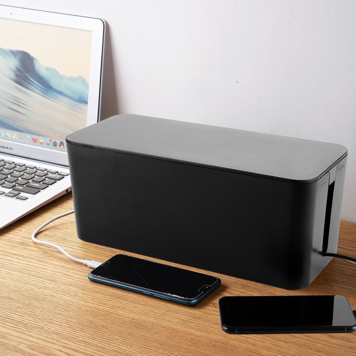 Famanu – Kabelbox - kabelmanagementbox - 3-size kabel-hider-box - kabelorganizer box - kabelbox voor het opbergen van stekkerstrips - laadadapters - kabel - verbergen - bescherming - veiligheid (zwart)