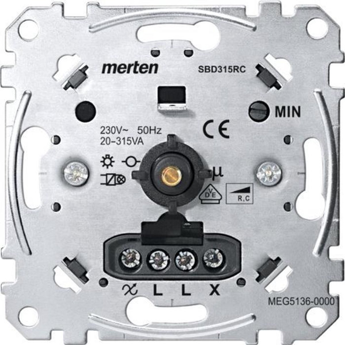 Roterende dimmer inzetstuk voor capacitieve belasting 20-315 W