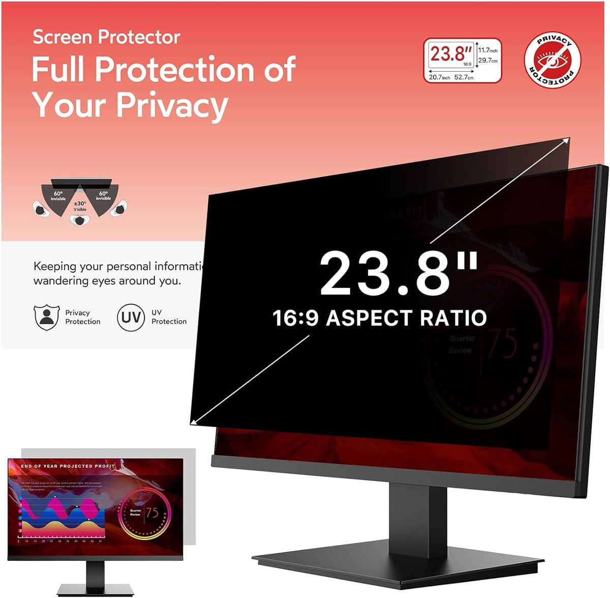 Famanu - Privacyfilter monitor - 23,8 inch - 16:9 - Anti-spion en anti-reflectie