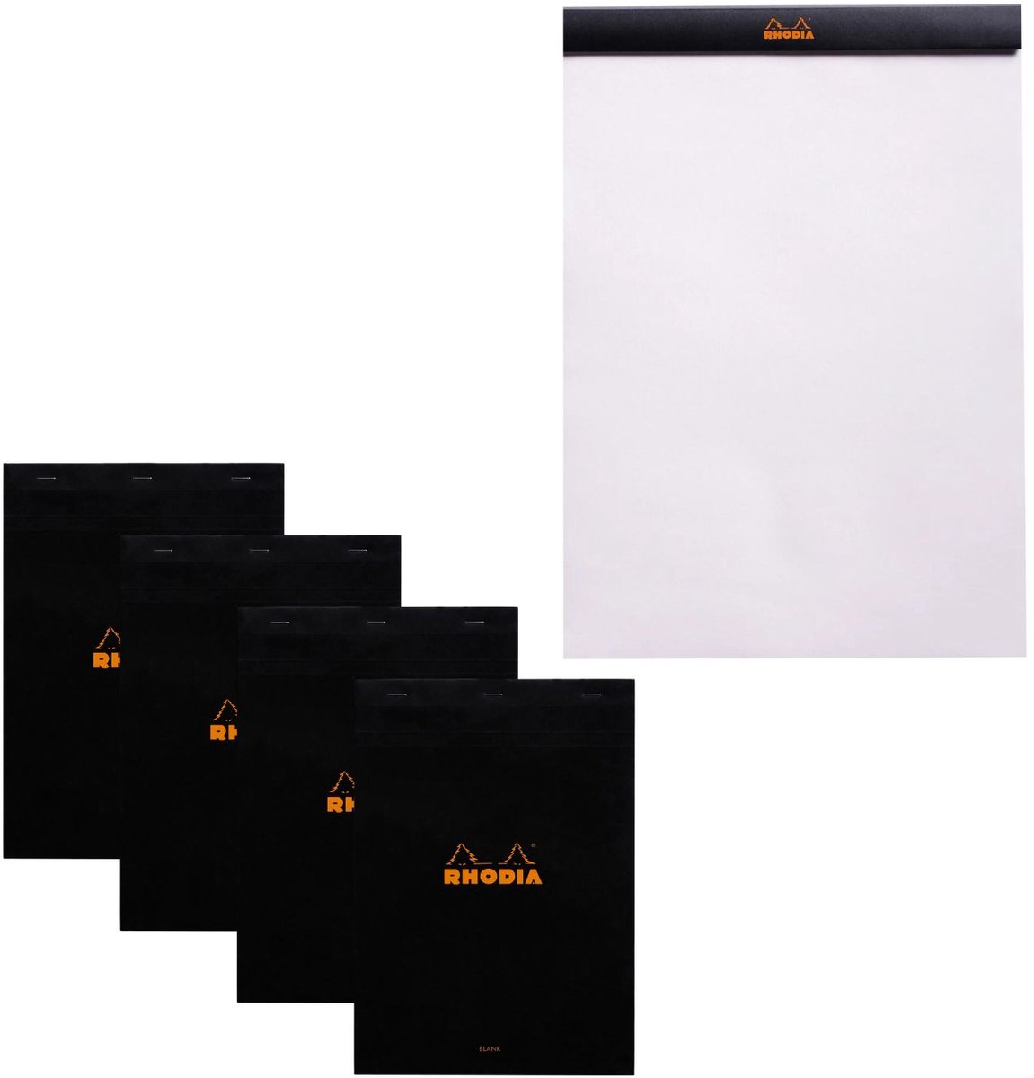 Rhodia schrijfblok - Notitieblok - N18 - Blanco papier - A4 - 80g - Zwart - 80 vel - 5 stuks