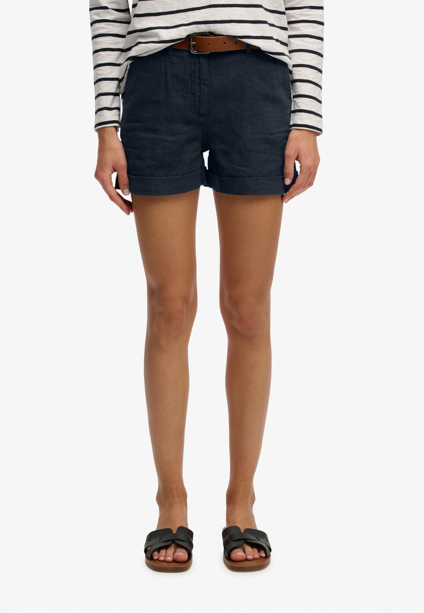 Superdry Linnen Shorts Met Middelhoge Taille Dames Korte broeken Marineblauw