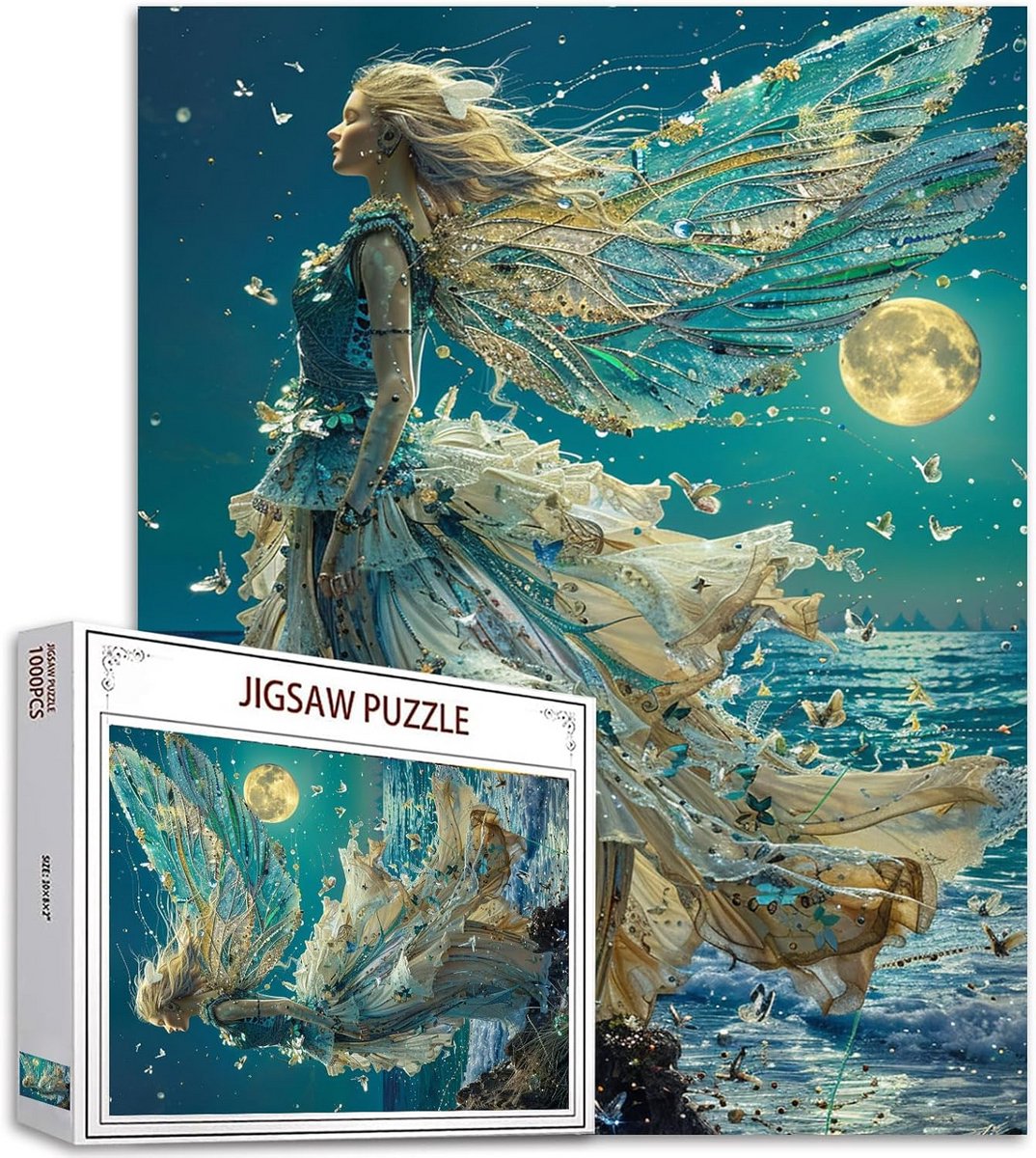 1000 stukjes legpuzzel voor volwassenen, abstracte kunst puzzel met oceaan en maanlicht, uitdagende familieactiviteit