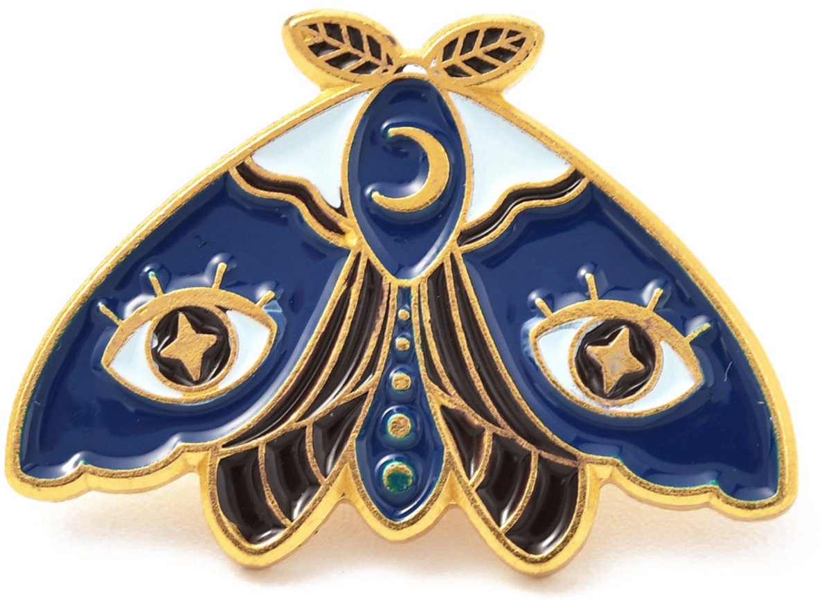 Pin nachtvlinder, blauw, mot, emaille pin, broche, kledingspeld